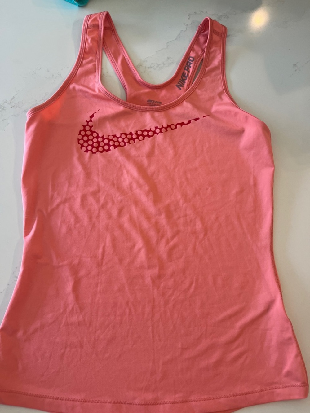 Nike Coral Pink Racerback Tank with Dotted Swoosh
